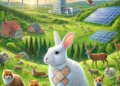 DALL·E 2024 12 20 01.21.20 A comprehensive and captivating illustration for a blog post about animal ethics and sustainability. The scene features a white rabbit with a healed b