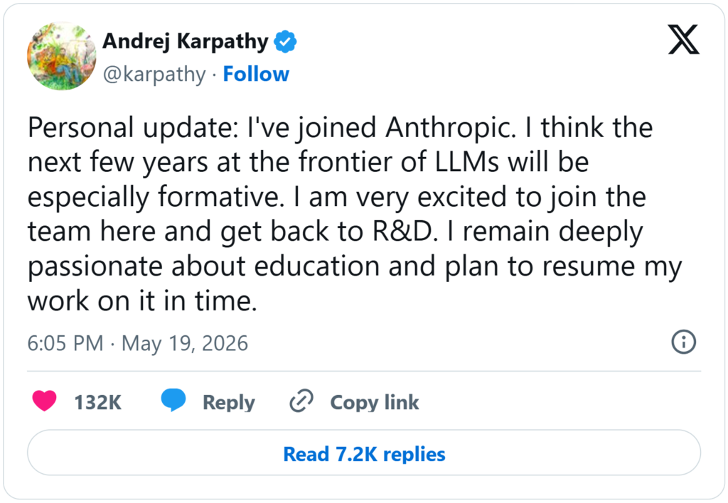 OpenAI Co-Founder'larından Andrej Karpathy, Anthropic'e Katıldı Andrej Karpathy - Anthropic